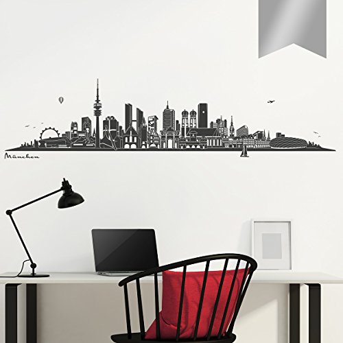 WANDKINGS Wandtattoo Skyline München 200 x 48 cm - Silber - 35 Farben zur Wahl