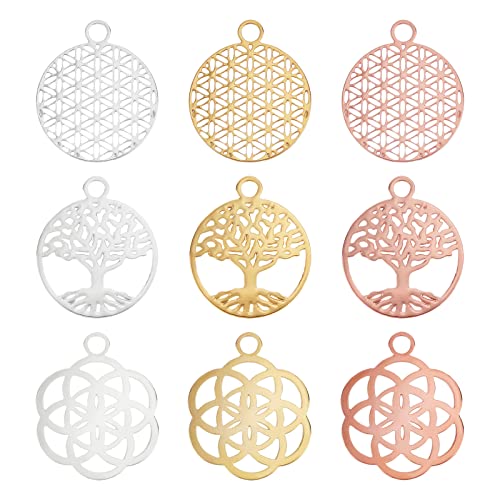 BENECREAT 36Pcs Messing Filigrane Blume Anhänger Baum Des Lebens Charm Mischfarbe Stecker Für DIY Halskette Ohrring Herstellung
