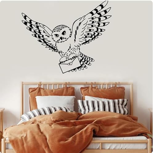 Wandtattoo Eule Vogel mit Umschlag Wandaufkleber Aufkleber Wohnzimmer, schwarz, 95cmbreit x 78cmhoch