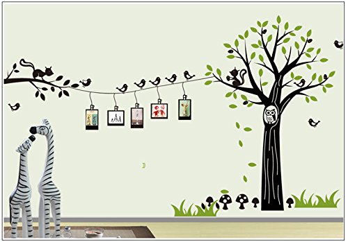 Deco-idea Wandtattoo wandaufkleber KINDERZIMMER Vogel Bilderrahmen Baum Eule wbm56(090 Silber, set1:Baum 65cm x40cm (Hoch))
