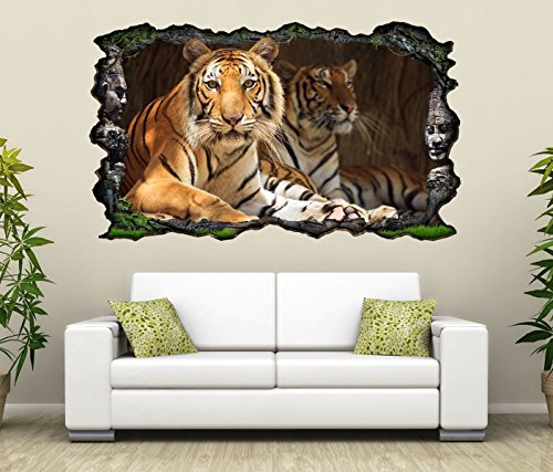 3D Wandtattoo Tiger Augen Tier Kopf Raubkatze Bild selbstklebend Wandbild sticker Wohnzimmer Wand Aufkleber 11G732, Wandbild Größe F:ca. 140cmx82cm