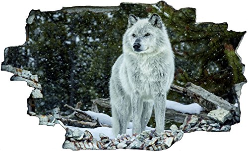 Weisser Wolf Schnee Wald Tier Wandtattoo Wandsticker Wandaufkleber C0148 Größe 70 cm x 110 cm