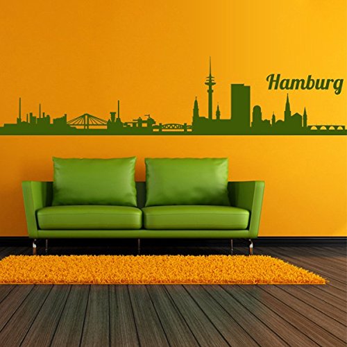denoda® Hamburg Skyline - Wandtattoo Gelb 438 x 100 cm (Wandsticker Wanddekoration Wohndeko Wohnzimmer Kinderzimmer Schlafzimmer Wand Aufkleber)