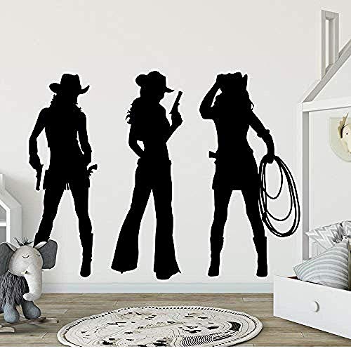 Große 3 Stück Cowboy Mädchen Pferd Wandaufkleber Mädchen Zimmer Kinderzimmer Retro Amerika Cowgirl Beauty Wandtattoo Schlafzimmer Vinyl Home Decor 56X43Cm