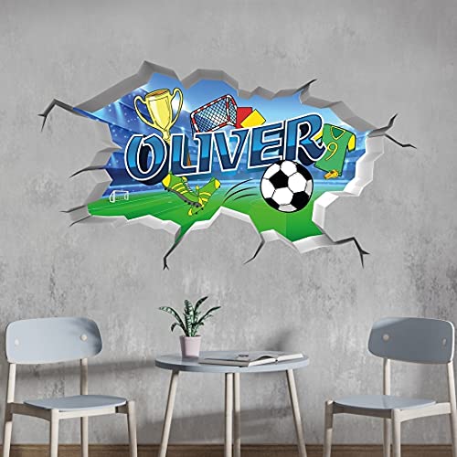 vr68 tjapalo® 3D Wandtattoo Kinderzimmer fussball Namen Wandtattoo Jungen Wandaufkleber Cooles Wandbild Kinderzimmer jungen mit Namen, Größe: B58xH30cm, Farbe: fussball