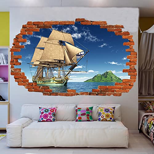 ISLAND SAIL PIRATE SHIP WALL STICKERS 3D ART DECAL MURALS ROOM DECOR VV4 Wandaufkleber Aufkleber Kunst Wandbild Poster Wandtattoo -50×70cm