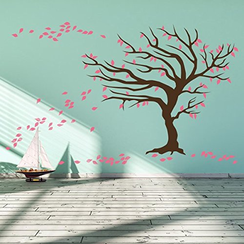 denoda® Baum im Wind zweifarbig - Wandtattoo Gelb Beige 162 x 100 cm (Wandsticker Wanddekoration Wohndeko Wohnzimmer Kinderzimmer Schlafzimmer Wand Aufkleber)
