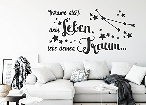 tjapalo® s-pkm377 Wandtattoo Wohnzimmer Spruch Wandtattoo träume nicht dein leben sondern lebe deinen Traum (B58 x H30 cm)