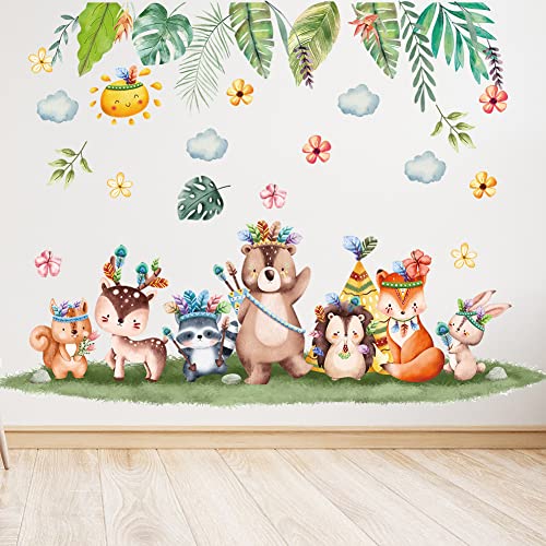 Wandtattoo Dschungel Tier Wandaufkleber Bär Hirsch Eichhörnchen für Kinder Baby Kinderzimmer Spielzimmer Schlafzimmer Dekor