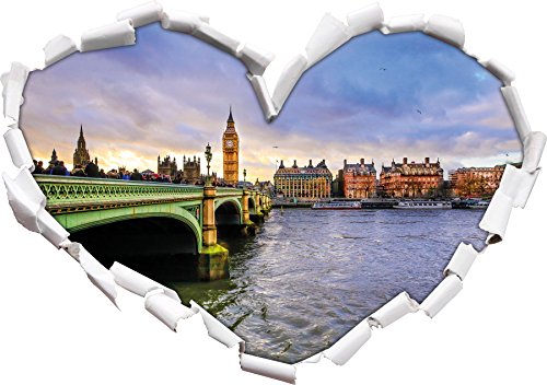 Stil.Zeit Themse London Big Pen Großbritannien Herzform im 3D-Look, Wand- oder Türaufkleber Format: 92x64.5cm, Wandsticker, Wandtattoo, Wanddekoratio