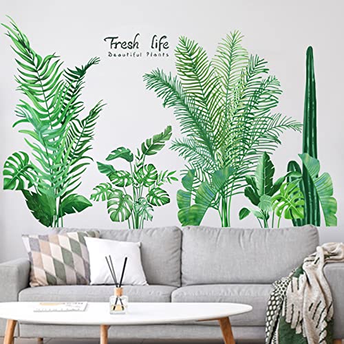 DIY Groß Grüne Pflanze Blätter Wandtattoo, VASZOLA Abnehmbare Tropischer Pflanzen Wandsticker Wanddeko Aquarell Palme Blätter Pflanzen Wandaufkleber Kunst Wandbilder für Wohnzimmer Schlafzimmer
