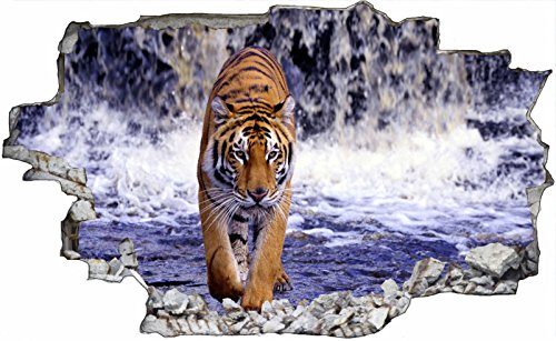 DesFoli Tiger Wasserfall Tier Natur Katze 3D Look Wandtattoo 70 x 115 cm Wandbild Sticker Aufkleber C015
