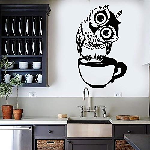 Wallpark Schwarz Eule Tasse Abnehmbare Wandsticker Wandtattoo, Wohnzimmer Schlafzimmer Haus Dekoration Klebstoff DIY Kunst Wandaufkleber