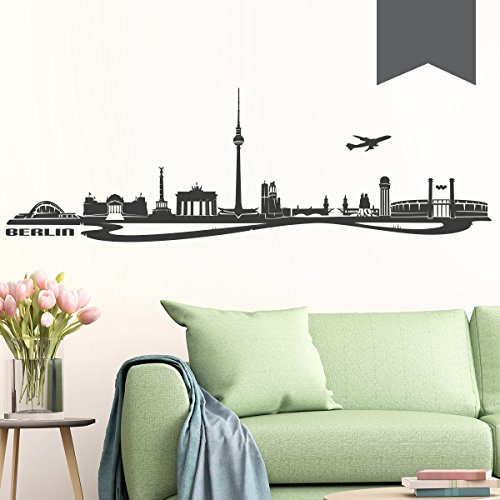 Wandkings Wandtattoo Skyline Berlin (mit Sehenswürdigkeiten und Wahrzeichen der Stadt)  170 x 53 cm dunkelgrau - erhältlich in 33 Farben