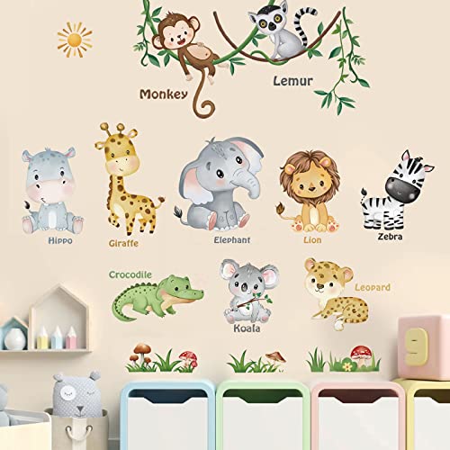 decalmile Wandtattoo Dschungel Safari Tiere Wandaufkleber Elefant Affe Giraffe Koala Wandsticker Kinderzimmer Babyzimmer Schlafzimmer Wanddeko