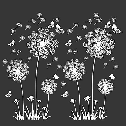 2 Stück Weiß Wandtattoo Pusteblumen für Wanddeko,XXL Groß Löwenzahn Blumen Pflanzen Wandsticker Wandaufkleber Kleben Aufkleber Wandbilder für Wohnzimmer Schlafzimmer Vorraum Flur Fenster 165X130cm