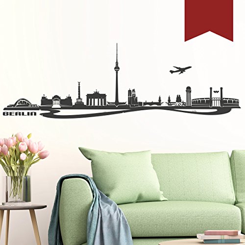 Wandkings Wandtattoo Skyline Berlin (mit Sehenswürdigkeiten und Wahrzeichen der Stadt)  110 x 34 cm dunkelrot - erhältlich in 33 Farben