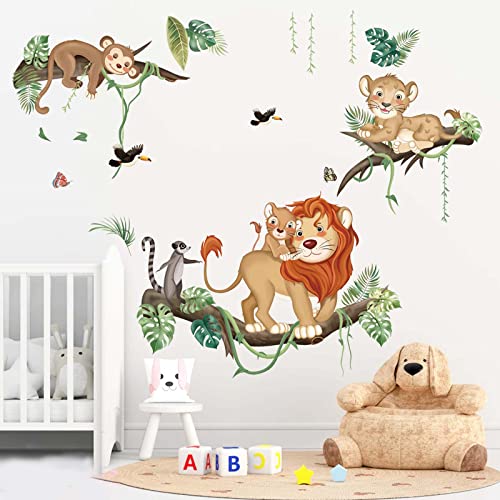 decalmile Wandtattoo Dschungel Tiere Wandaufkleber Safari Affe Löwe Wandsticker Kinderzimmer Babyzimmer Schlafzimmer Wanddeko