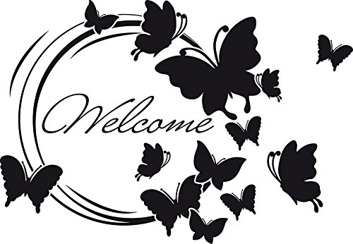GRAZDesign Wandtattoo Flur Welcome Schmetterlinge, Willkommen Spruch, Sprüche für Eingang Wandaufkleber Wohnzimmer Klebefolie, 43x30cm, 070 schwarz