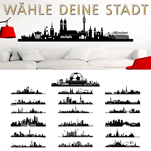 Wandaro Wandtattoo Skyline München I schwarz (BxH) 140 x 39 cm I Wohnzimmer Städte der Welt selbstklebend Aufkleber Wandsticker Wandaufkleber Sticker W3290