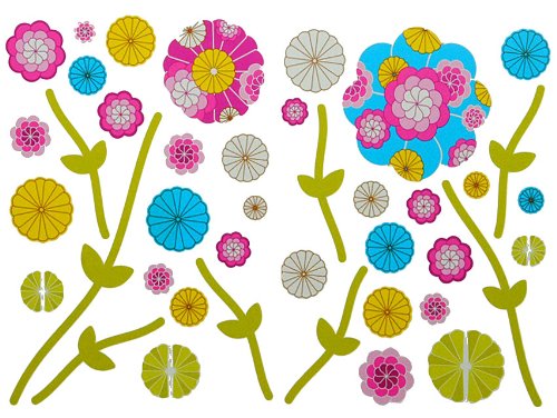 alles-meine.de GmbH 45 TLG Set XL Wandsticker Bunte Retro Blumen - Wandtattoo Blüte blau rosa Aufkleber Wandaufkleber - selbstklebend für Wohnzimmer und Kinderzimmer Deko Sticker
