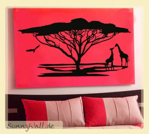 Wandtattoo Afrika Landschaft Safari Giraffe Baum Farbe Schwarz