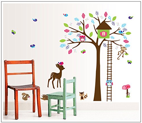 Deco-idea Wandtattoo wandaufkleber Blumenranke floral Baum Eule Eichhörnchen Vogel d004