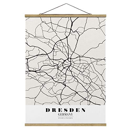 Stoffbild mit Posterleisten - Stadtplan Dresden - Klassik 133.5cm x 100cm Eiche
