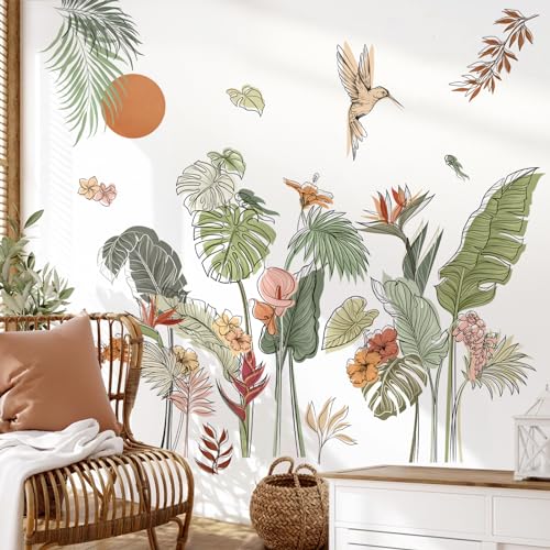 decalmile Wandtattoo Tropische Blätter Blumen Boho Wandaufkleber Retro Blumen Palme Blätter Pflanzen Wandsticker Wohnzimmer Schlafzimmer Büros Wanddeko