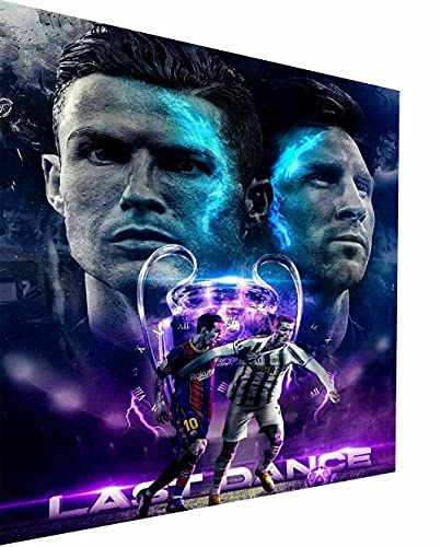 Magic Canvas Art - Bilder Fußball Cristiano Ronaldo Lionel Messi Leinwandbild 1- teilig Hochwertiger Kunstdruck modern Wandbilder Wanddekoration Design Wand Bild, Größe: 160 x 120 cm