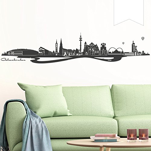 WANDKINGS Wandtattoo Skyline Gelsenkirchen (mit Sehenswürdigkeiten und Wahrzeichen der Stadt) 80 x 16 cm weiß - erhältlich in 33 Farben