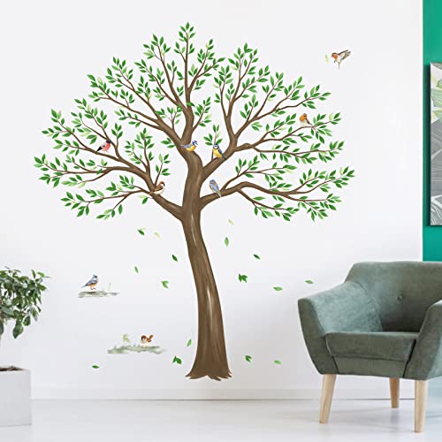 wondever Wandtattoo Groß Baum (W*H: 143 x 160cm) Wandaufkleber Grüne Blätter Fliegende Vögel Wandsticker Wanddeko für Wohnzimmer Kinderzimmer Schlafzimmer