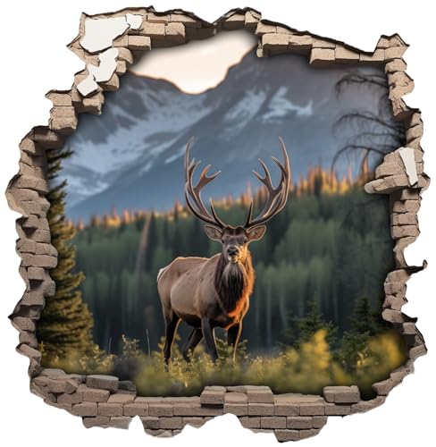 Samunshi® Wandtattoo Wandriss mit Hirsch Fenster in andere Welt Wanddekoration Wandsticker für Wohnzimmer Küche Wandaufkleber Wanddeko 30x30cm