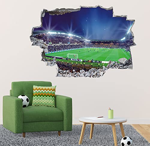 ANHUIB 3D Wandtattoo Fussball Arena,Durchbruch Wandaufkleber für Kinderzimmer Jungen,3D Wandtattoo Fußball,Bunte FussballWandbild Jugendzimmer,Teenager Schlafzimmer Deko Wandaufkleber Geschenk,89x59cm