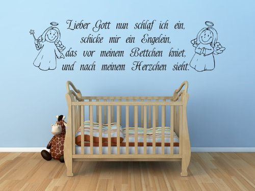Wandtattoo Kinderzimmer Spruch mit Engel  Lieber Gott nun schlaf ich ein…  niedlicher Wandaufkleber Gr. 80cm x 20cm