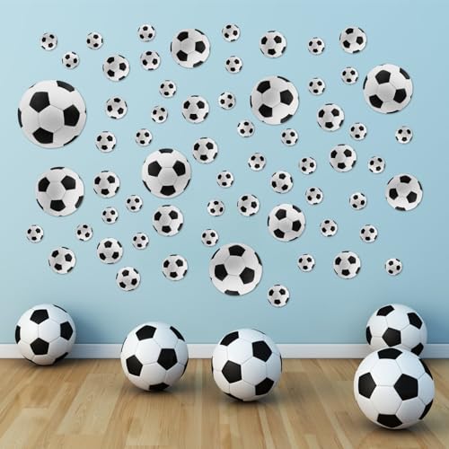 63 PCS Fußball Aufkleber, Fußball Wandaufkleber für Jungen Zimmer, Vinyl Fußball Wand Kunst Aufkleber für Jungen Schlafzimmer Spielzimmer Wohnzimmer Fenster Tür Dekoration