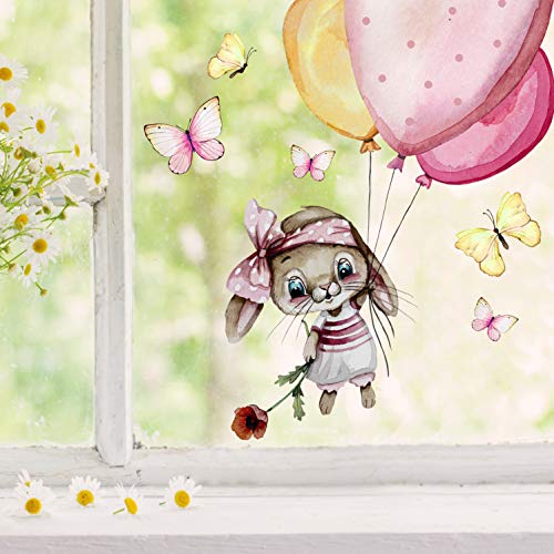 ilka parey wandtattoo-welt Fensterbild Hase Häschen mit Ballons Schmetterlinge wiederverwendbar Fensterdeko Fensterbilder Frühling Dekoration bf130 - ausgewählte Größe: *2. Häschen Luftballons*