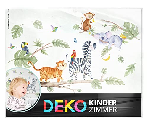 DEKO KINDERZIMMER Wandtattoo Dschungel Tiere Wandsticker Safari Zebra Tiger Wandaufkleber Kinderzimmer Babyzimmer Schlafzimmer Wanddeko DK1107-2
