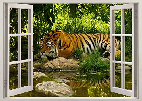 Wandtattoo Abnehmbar Tiger See Dschungel Natur Tier 3D Wandaufkleber Poster Wandbild Zimmer - 50x70CM
