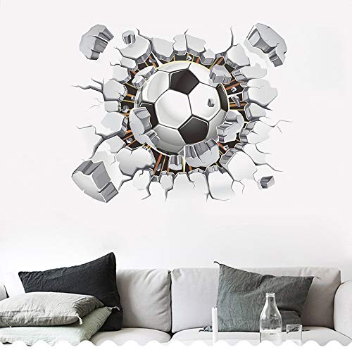 SITAKE 3D-Fußball-Aufkleber, Fußball-Wandaufkleber für Schlafzimmer für Jungen, 3D-Wandkunst, Vinyl-Aufkleber für Jungen, Schlafzimmer, Spielzimmer, Wohnzimmer, 50 x 63 cm