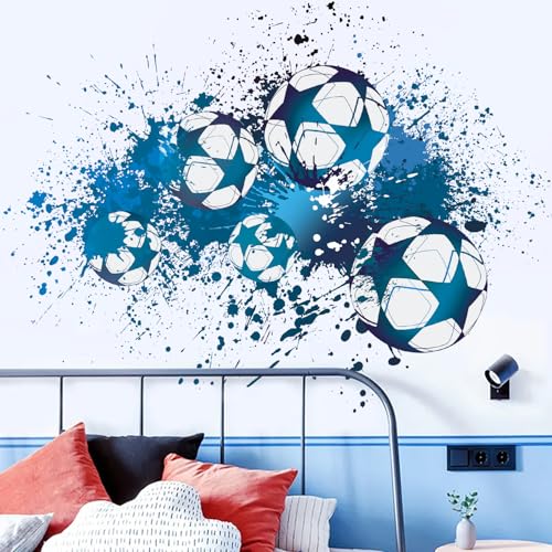 TOARTI Blauer Fußball Wandaufkleber Fussball Wandbild Football Wandtattoo Aufkleber für Jungen Mädchenzimmer Fußball Wandstikcer Wandaufkleber für Schlafzimmer Teenager Wanddeko Geschenk