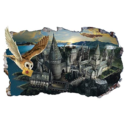 Chicbanners V555 Wandtattoo 3D Wandaufkleber Harry Potter Hogwarts Castle Hedwig Eule 3D Magic Window V555, selbstklebend, Größe 1000 mm breit x 600 mm tief (groß)
