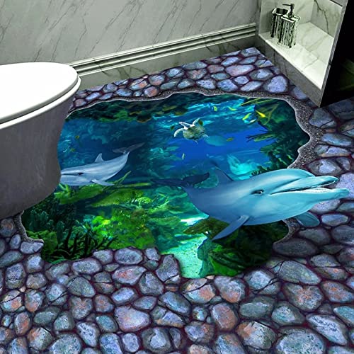 Benutzerdefinierte 3D-Bodenmalerei Ocean World Dolphin Badezimmerbodenaufkleber PVC wasserdicht selbstklebend Wandbild Tapete Wandtattoos 3D,430x300cm
