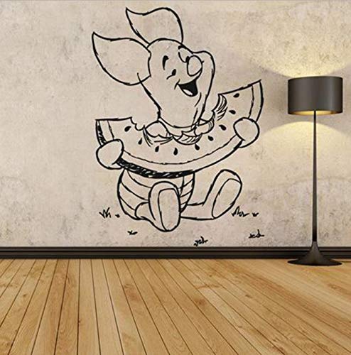 Winnie Pooh Wandtattoo Schwein Essen Wassermelone Personalisierte Vinyl Aufkleber Kinderzimmer Kinderzimmer Schlafzimmer Innendekor Wandkunst 42X57 Cm