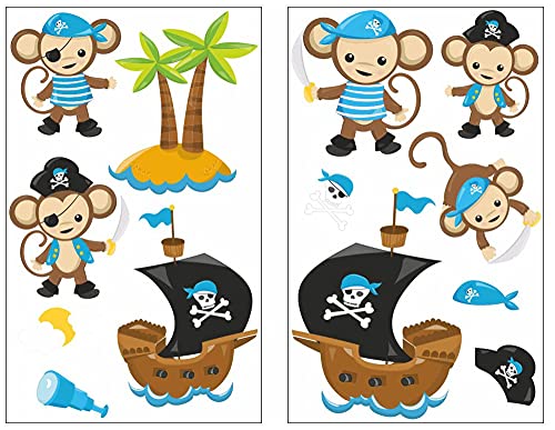 Samunshi® 13x Wandtattoo Piraten Affen Jungen Set Wandbilder Kinderzimmer Deko Junge Wandtattoo Kinderzimmer Wandsticker Kinderzimmer 2x 16x26cm