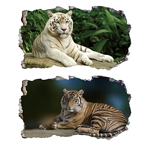 Chicbanners 2Pcs Wandtattoo Tiger Tiere Wildlife 3D Effekt XXL V016 Wandsticker Fenster Wandaufkleber für Kinderzimmer Junge Mädchen Groß 900mmx580mm