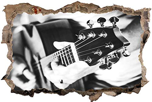3D-Effekt Wandtattoo Aufkleber Durchbruch selbstklebendes Wandbild Wandsticker Stein Wanddurchbruch Wandaufkleber Tattoo,E-Gitarre Musik Konzert Schwarz Weiß,Größe:70x110cm
