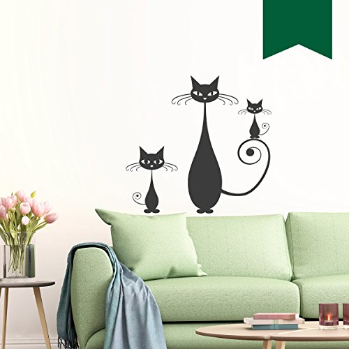 WANDKINGS Wandtattoo Katzenfamilie, 3 Katzen im Set 52 x 50 cm dunkelgrün - erhältlich in 33 Farben