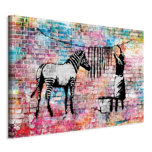 murando - Akustikbild Banksy Washing Zebra Stripes Leinwandbild 1 tlg Kunstdruck modern Wandbilder XXL Wanddekoration Design Wand Bild - Graffiti Street Art Tiere g-C-0154-b-a