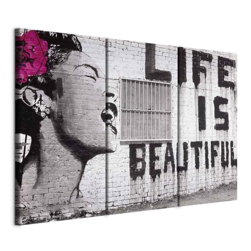 B&D XXL - Akustikbild Banksy Bilder Akustikschaum Hochleistungsschallabsorber Schallschutz Leinwand 3 tlg Wandbild Raumakustik Schalldämmung 030115-3